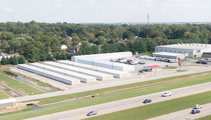 Zoomed out shot of the storage lot